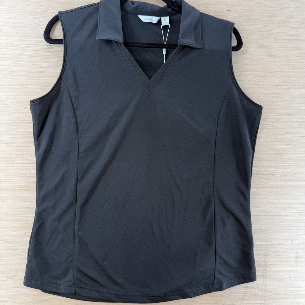 NWT Lady Hagen Womens Black Sleeveless Golf Polo Shirt HydroDri Size L Athletic
